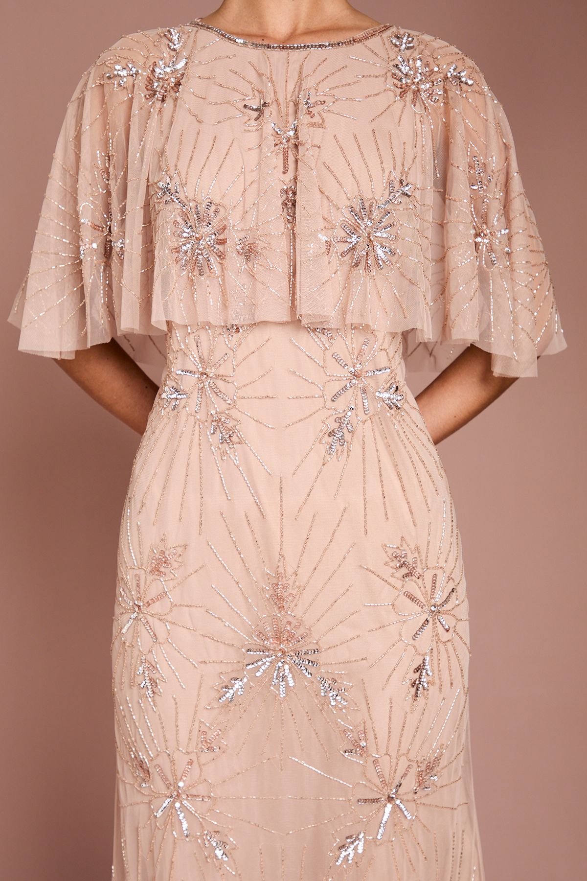 Coast Coast Women's Floral Embellished Cape Midi Dress in Blush - 4