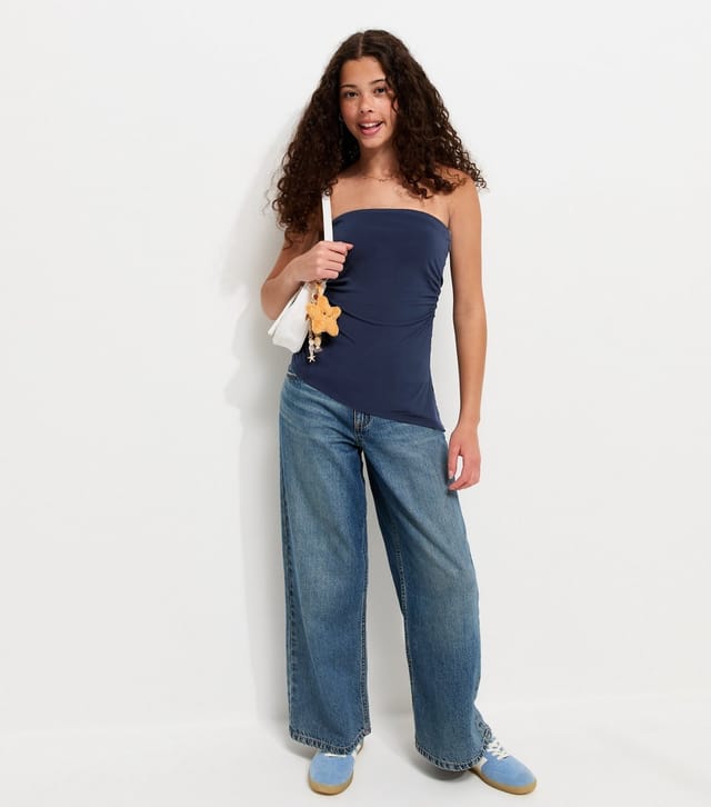 New Look Girls' Navy Mesh Asymmetric Hem Bandeau Top New Look - 3