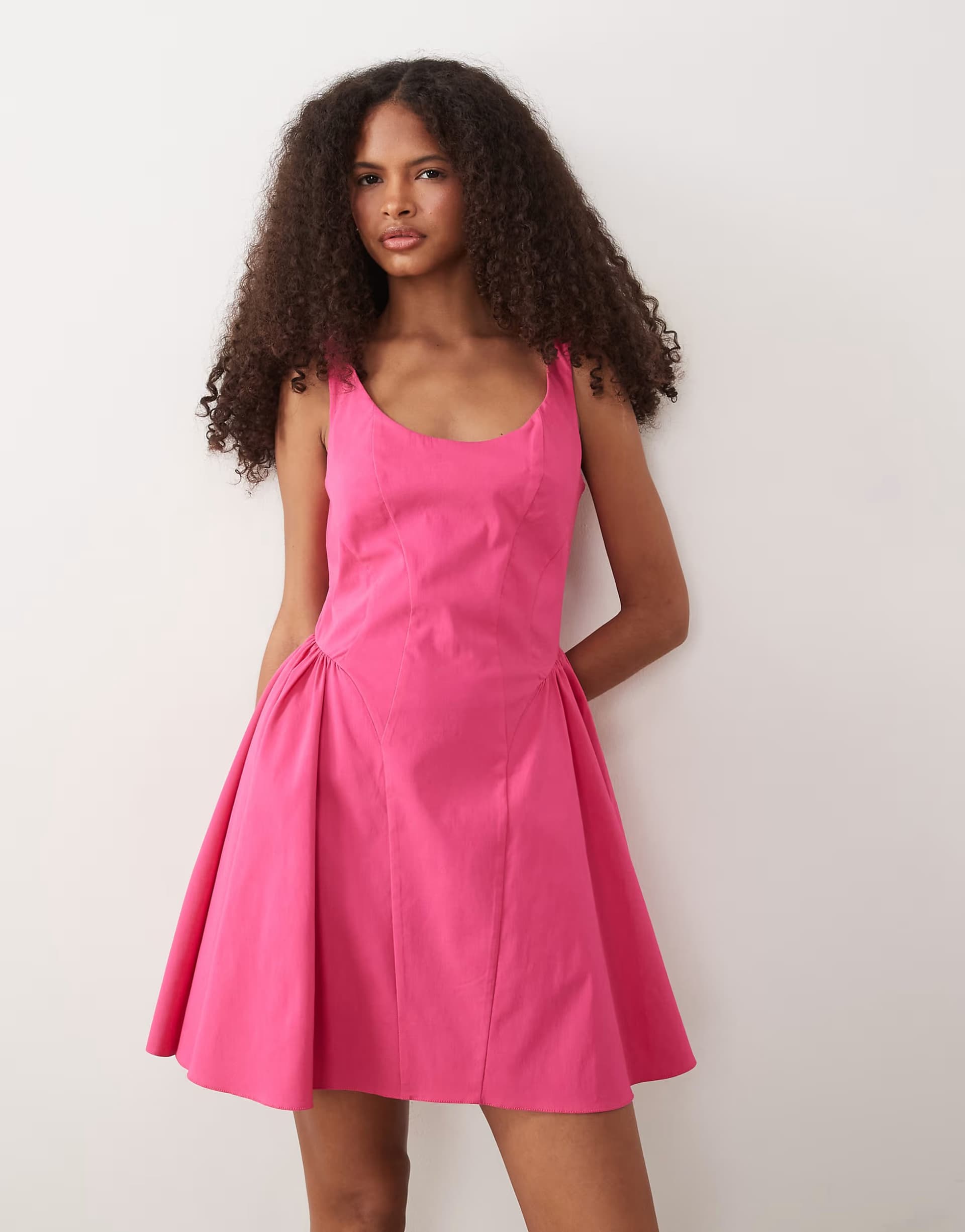 ASOS ASOS DESIGN bengaline scoop neck structured flippy mini dress in pink