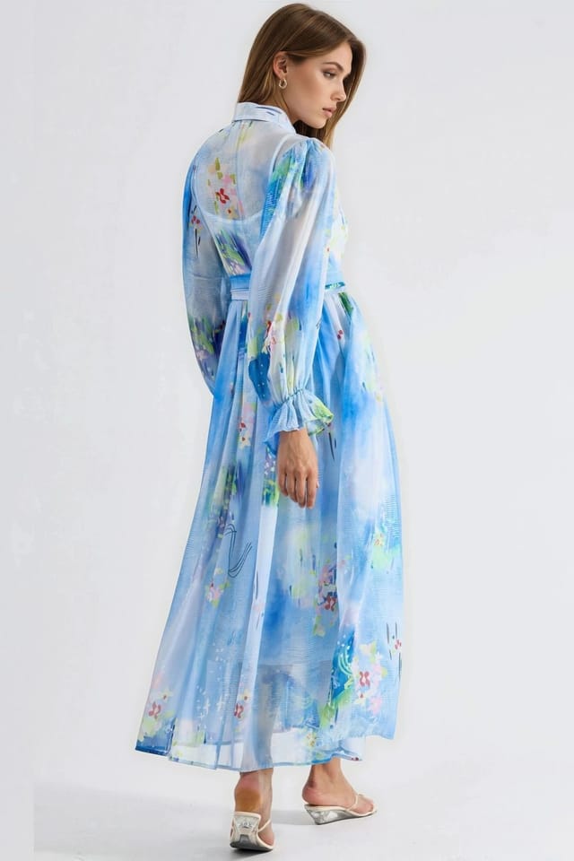 MSN Collection MSN Collection Women's Abstract Pattern Maxi Shirt Dress with Belt - 3