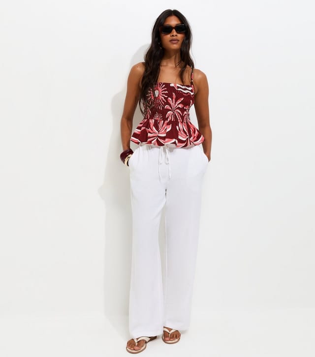 New Look Women's Burgundy Palm Print Shirred Cami Top New Look - 3