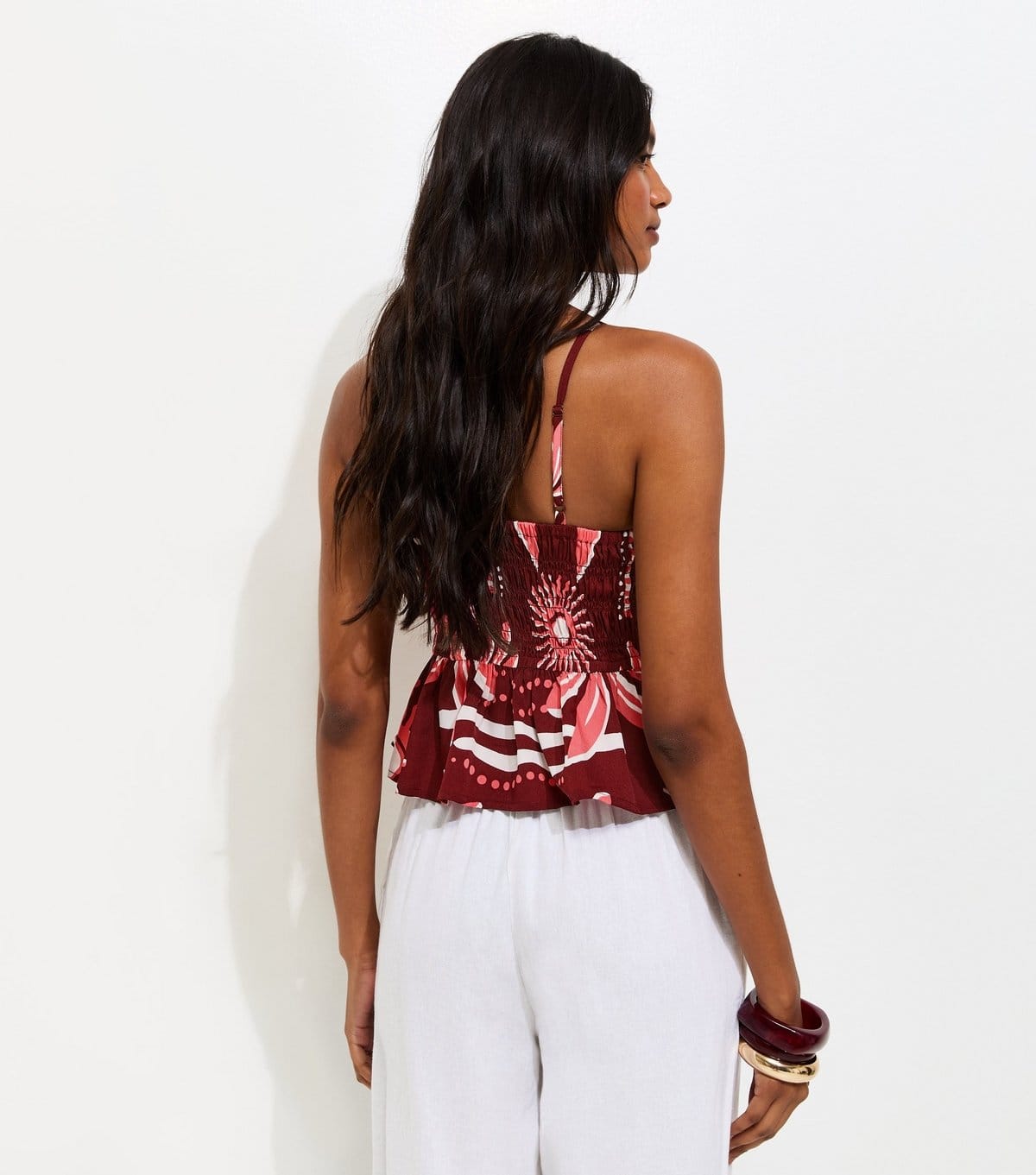 New Look Women's Burgundy Palm Print Shirred Cami Top New Look - 4