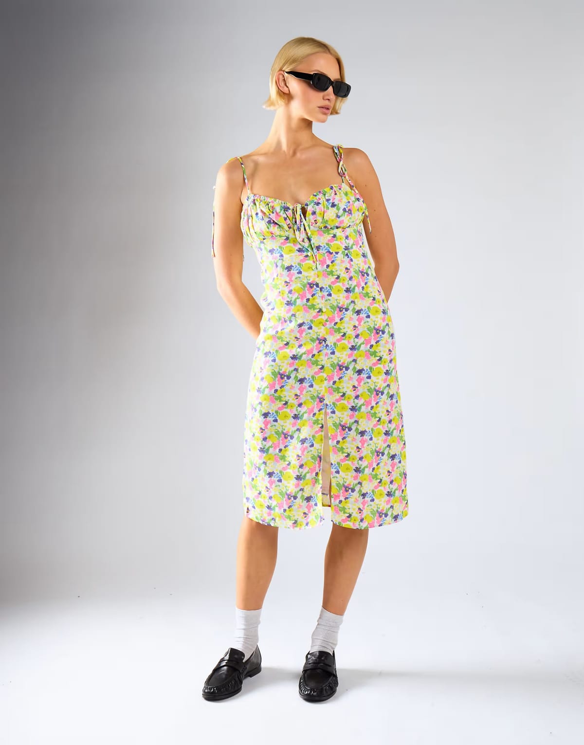 ASOS Glamorous Milkmaid midi-dress in bright watercolour floral - 1