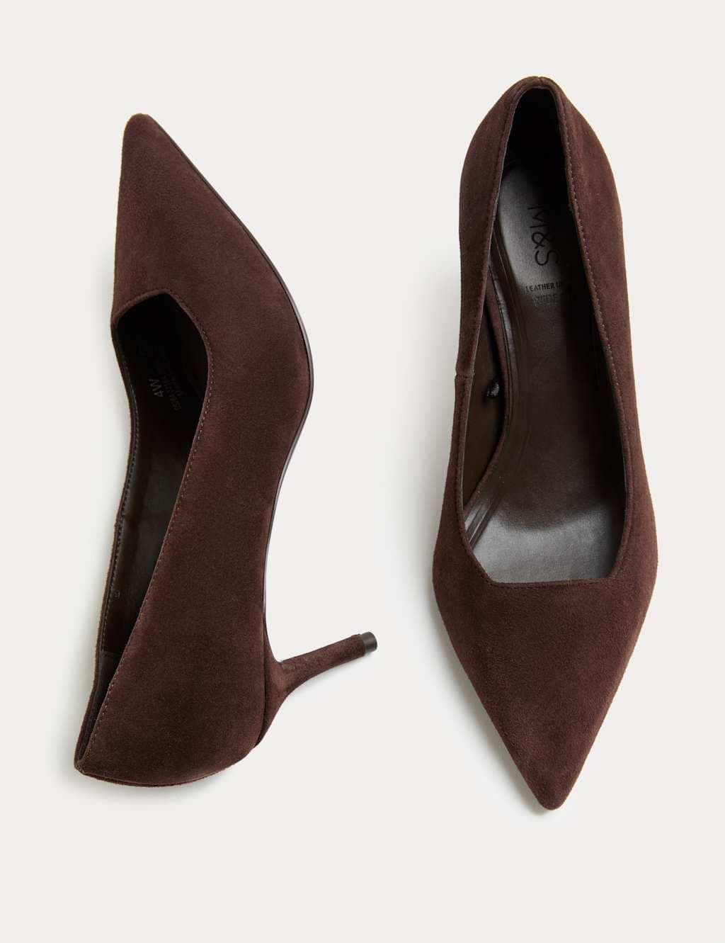 Marks & Spencer M&S Suede Kitten Heel Court Shoes Brown