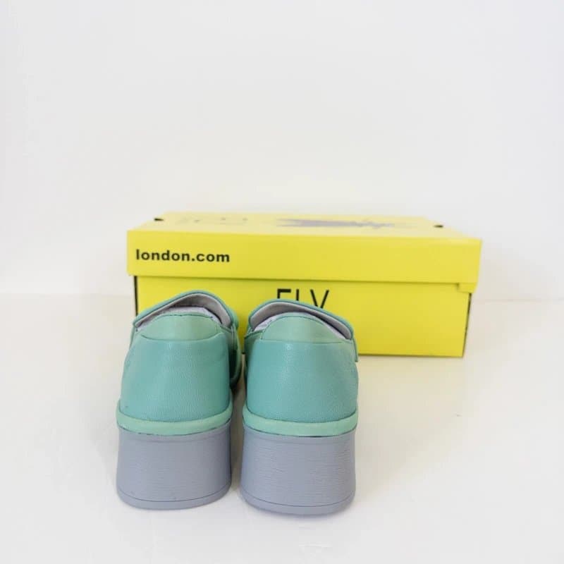 Fly London FLY London Slip On Loafer Shoes UK 3 NEW Spearmint Green Leather Block Heel