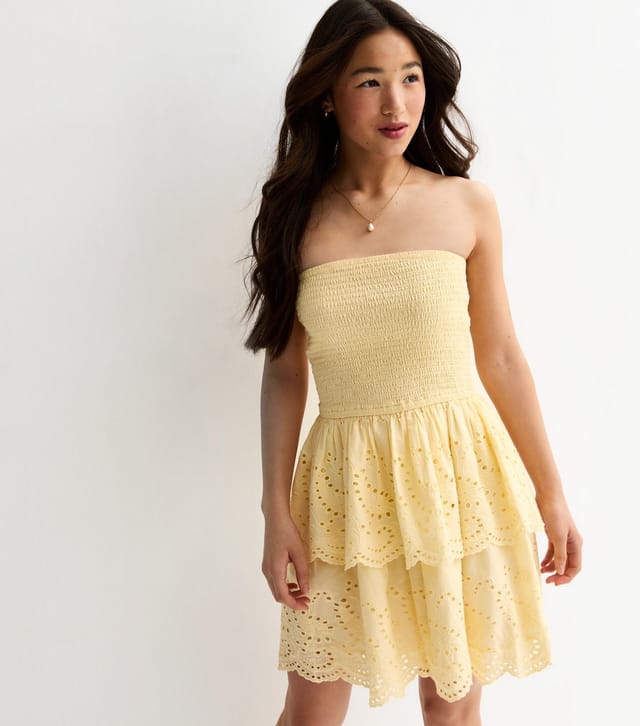 New Look Girls' Light Yellow Shirred Broderie Anglaise Rara Dress New Look - 2
