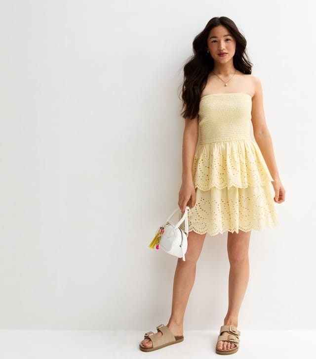 New Look Girls' Light Yellow Shirred Broderie Anglaise Rara Dress New Look - 3