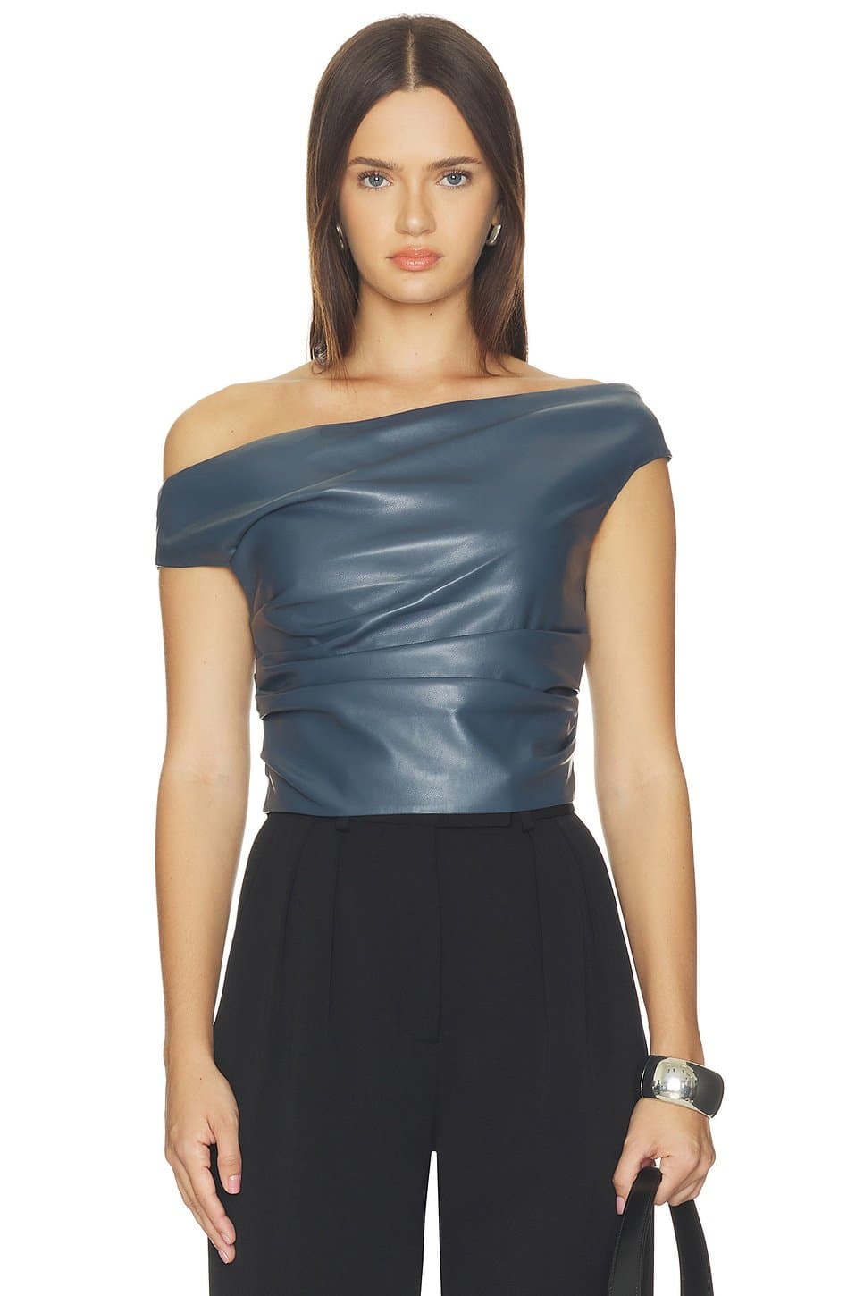revolve Revolve Graphite Leather Off-Shoulder Top