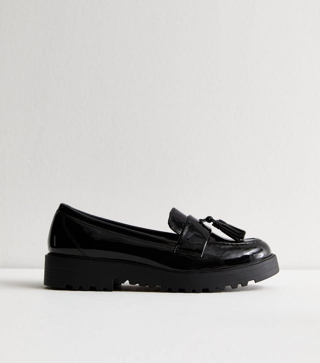 New Look Women's Black Tasseled Faux Patent Leather Chunky Loafers New Look - 3