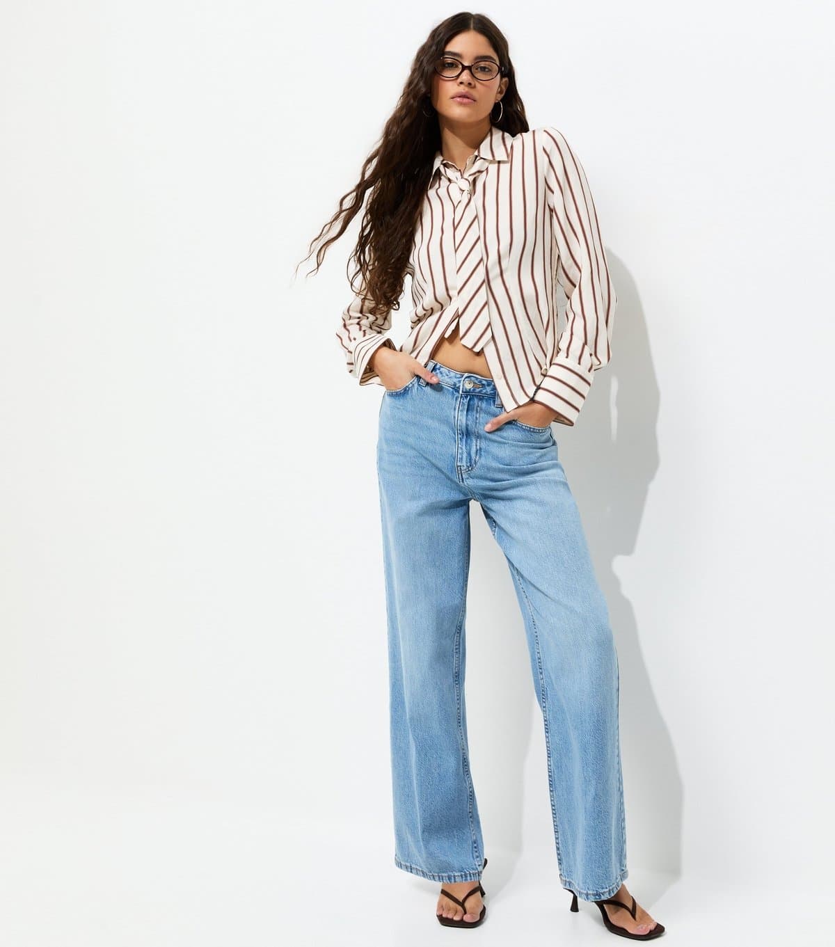 New Look Women's Light Blue Adalae High Waisted Wide Leg Jeans New Look