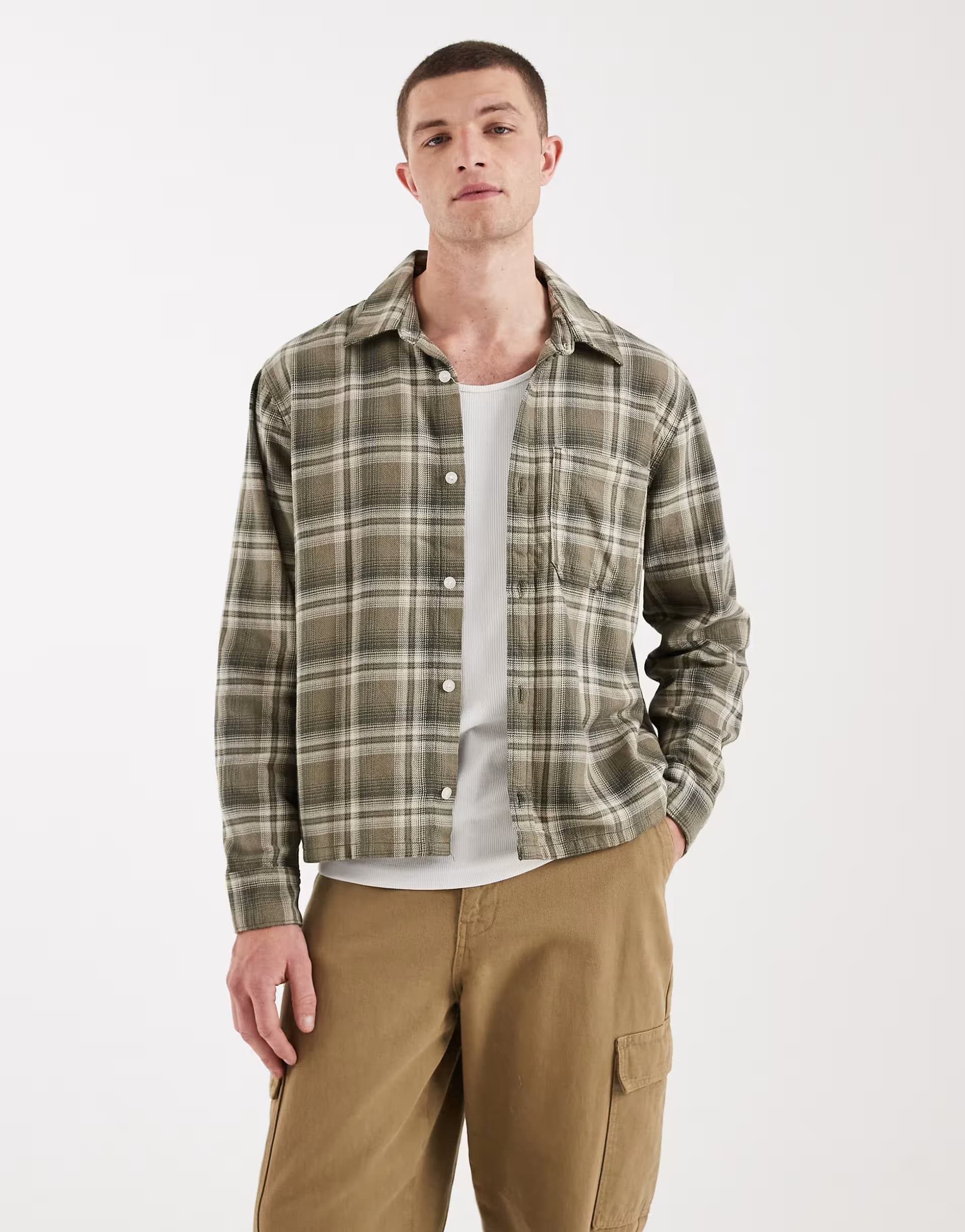 ASOS Hollister long sleeve plaid shirt in green