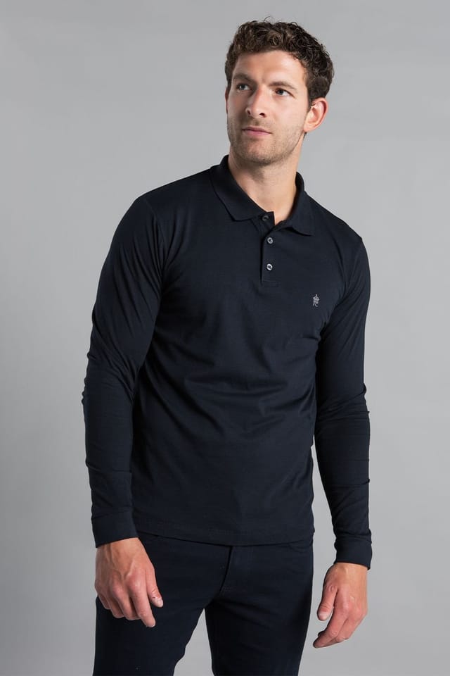 French Connection French Connection Men's 2 Pack Cotton Long Sleeve Polo Shirts in Navy - 2