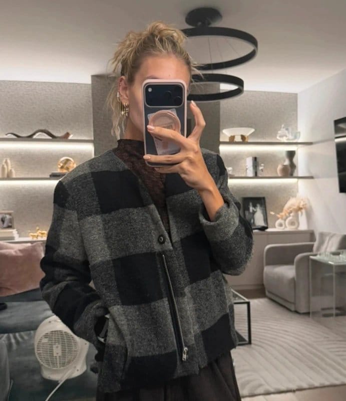 Zara Zara grey & black check knit cardigan - 1