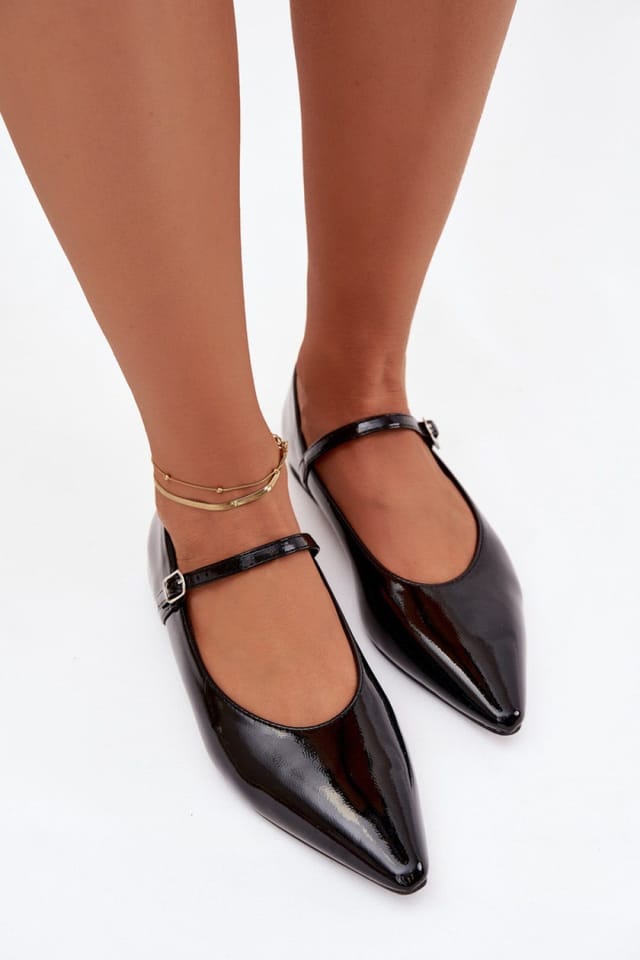 Love Lace Love Lace Women's Patent Ballet Flats with Adjustable Instep Strap in Black - 3