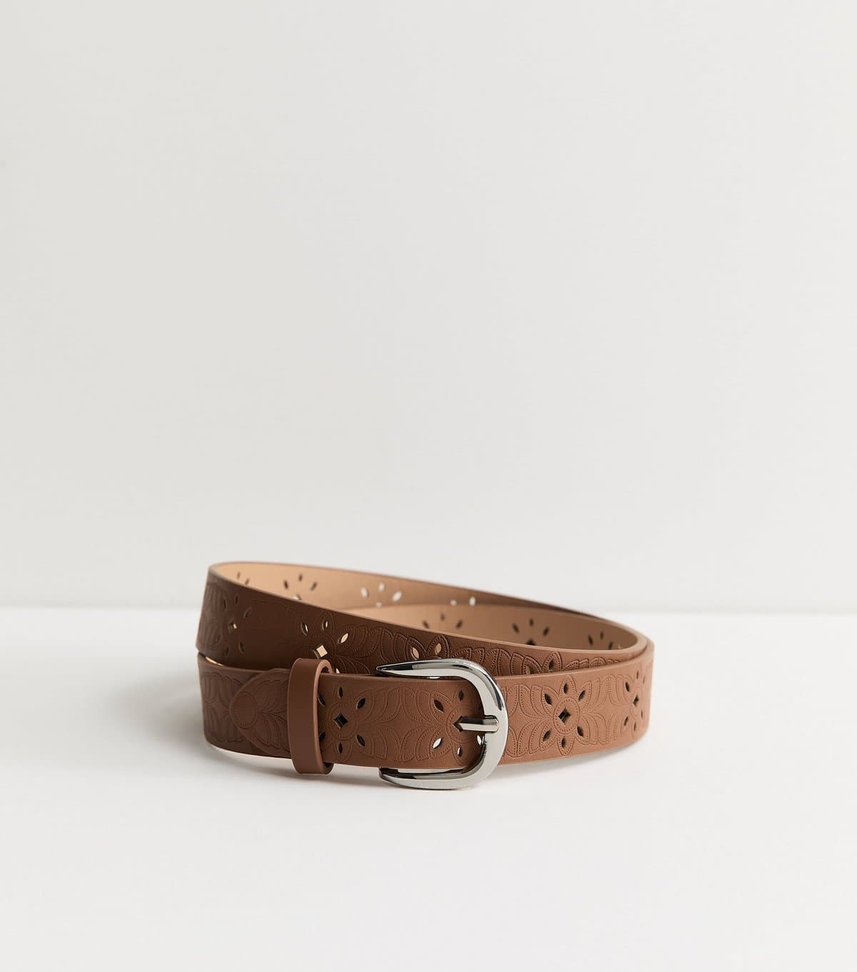 New Look New Look Tan Faux Leather Floral Laser Cut Out Belt