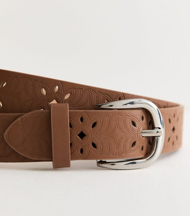 New Look Tan Faux Leather Floral Laser Cut Out Belt New Look - 3