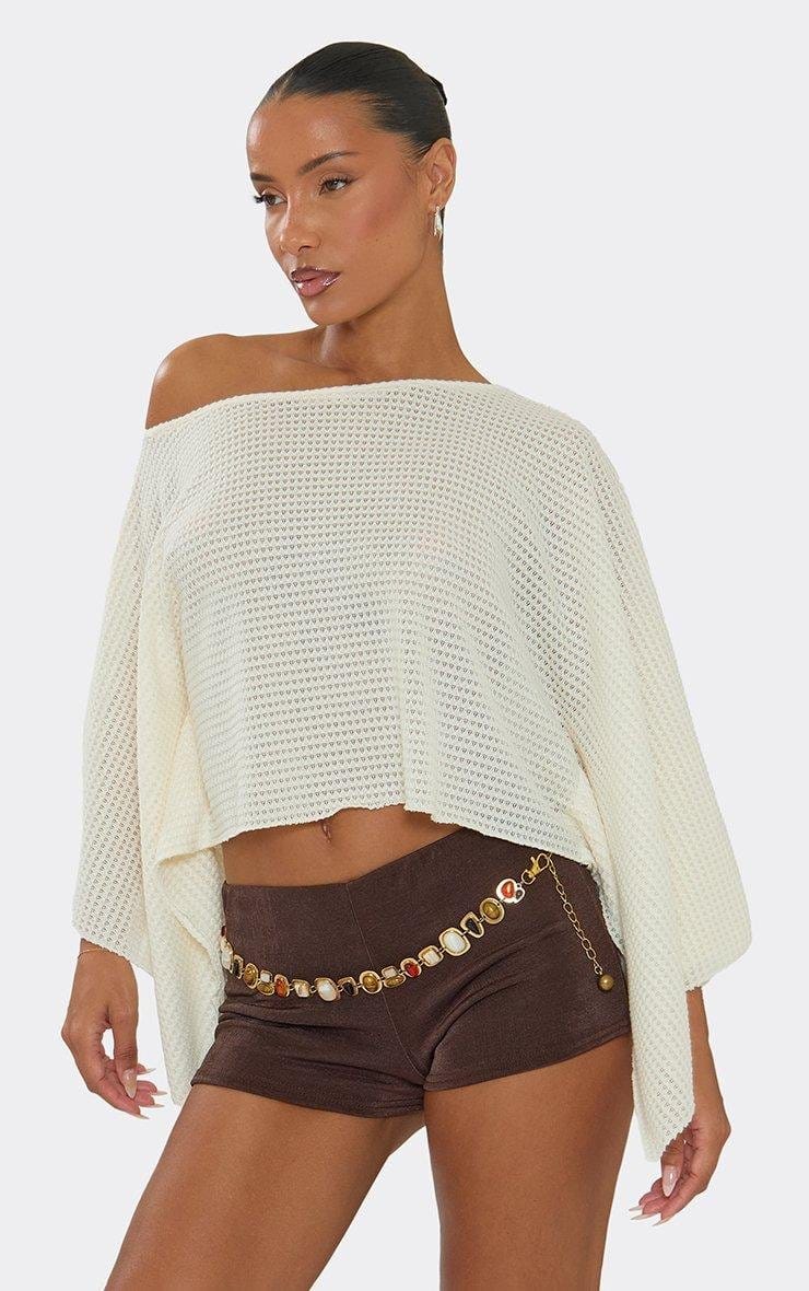 EGO Off The Shoulder Asymmetric Cape Top In White, Women's Size UK 6 - 2