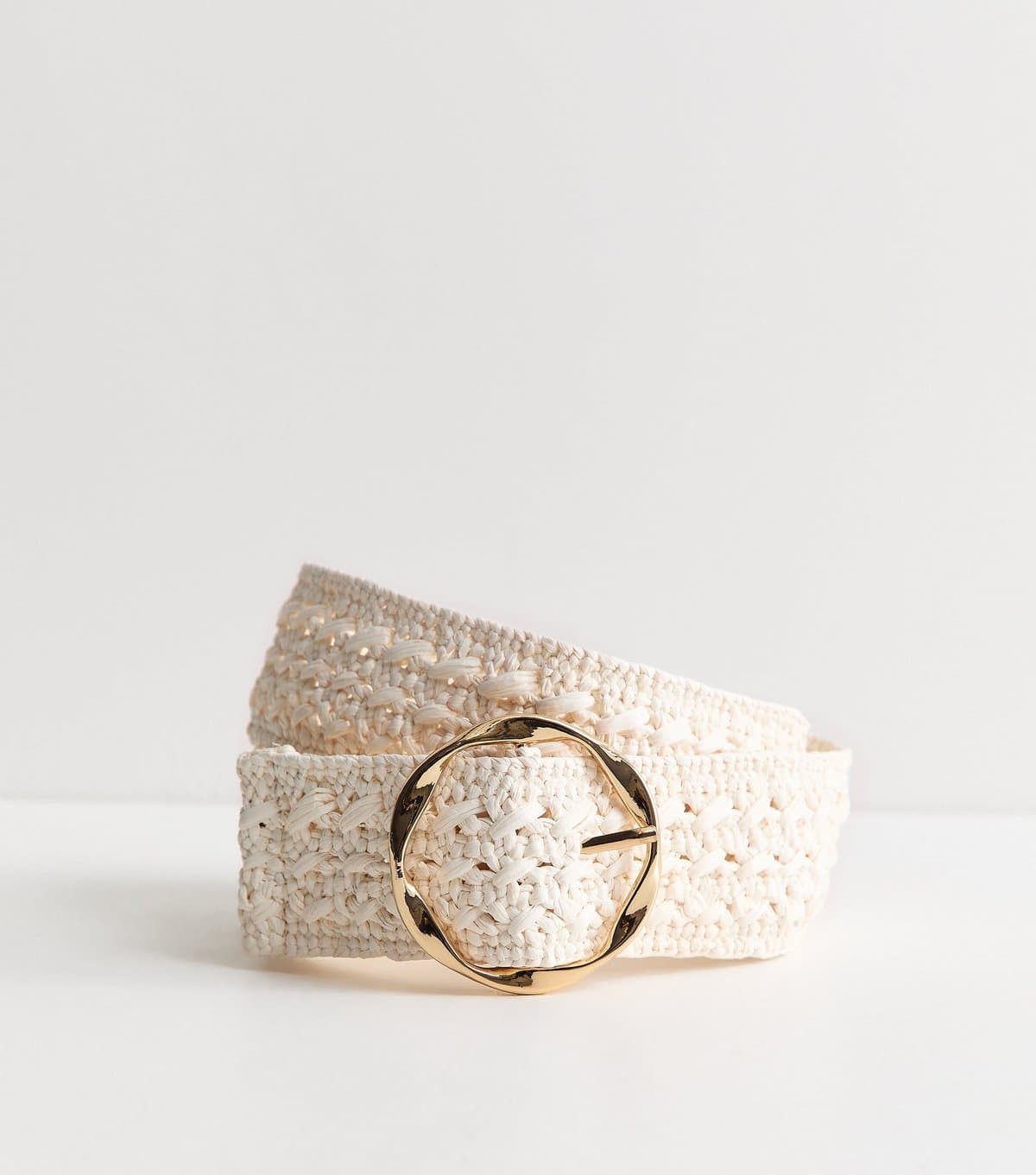 New Look New Look White Raffia Look Circle Buckle Belt
