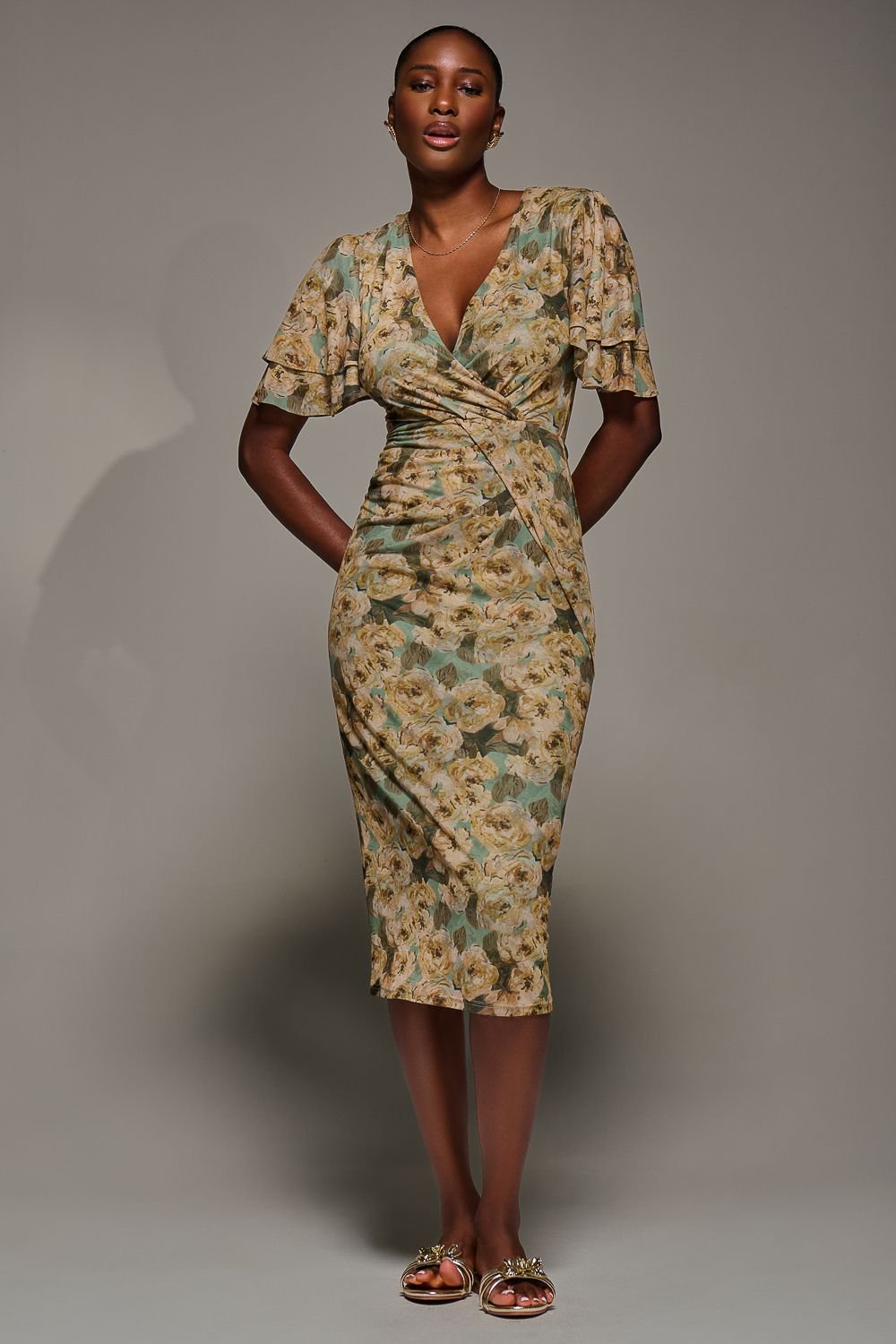 Jolie Moi Jolie Moi Women's Angel Sleeve Mesh Bodycon Dress in Green - 4