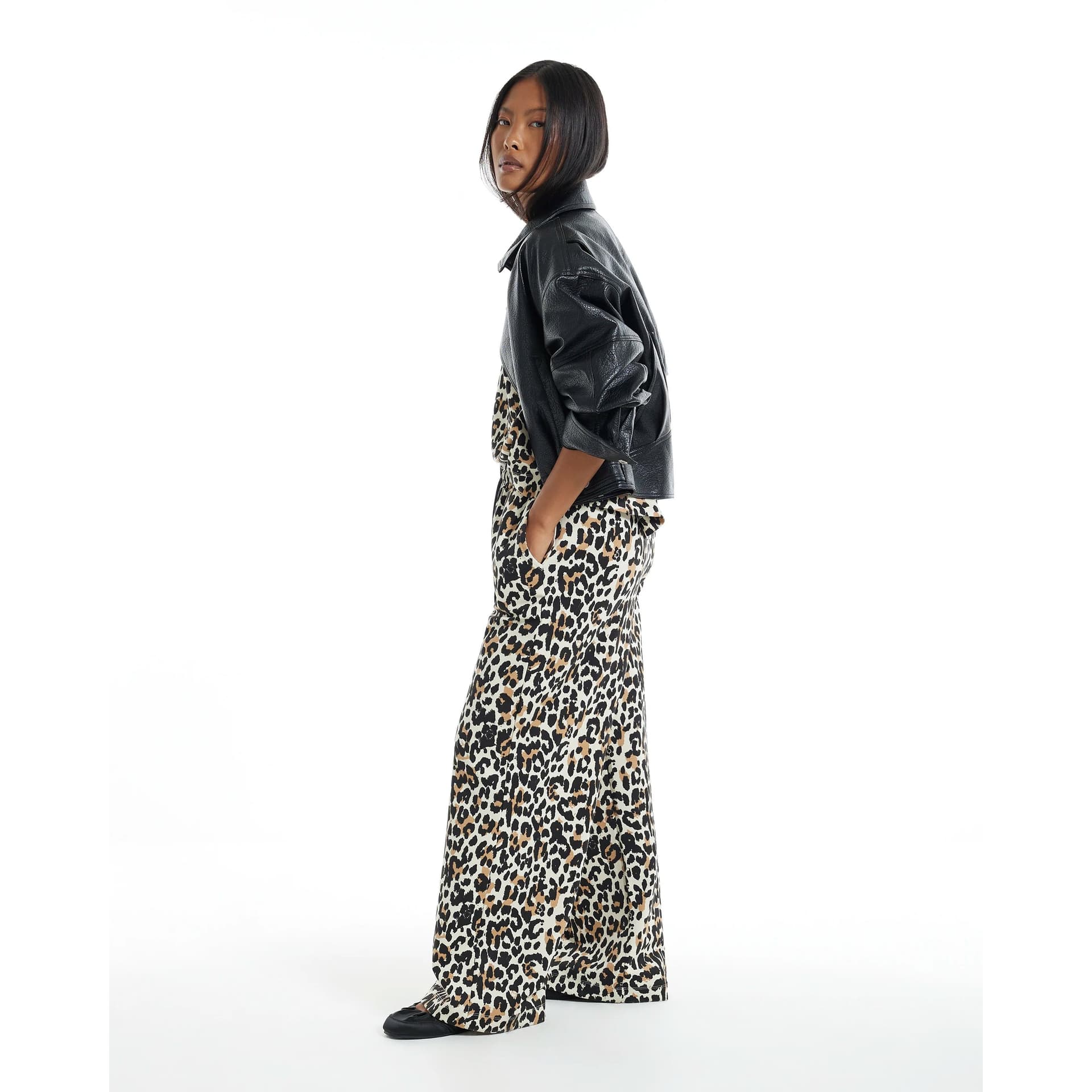 River Island River Island Womens Petite Brown Premium Leopard Wide Joggers