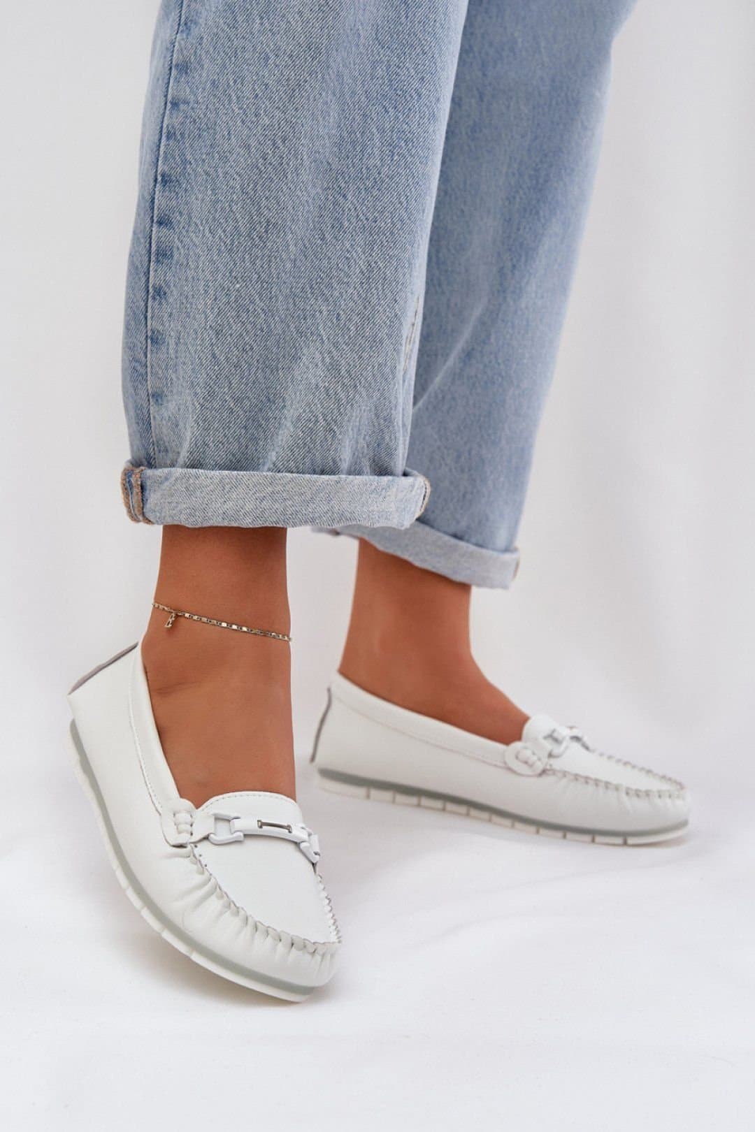 Love Lace Love Lace White Rubber Loafers with Decorative Front Sole