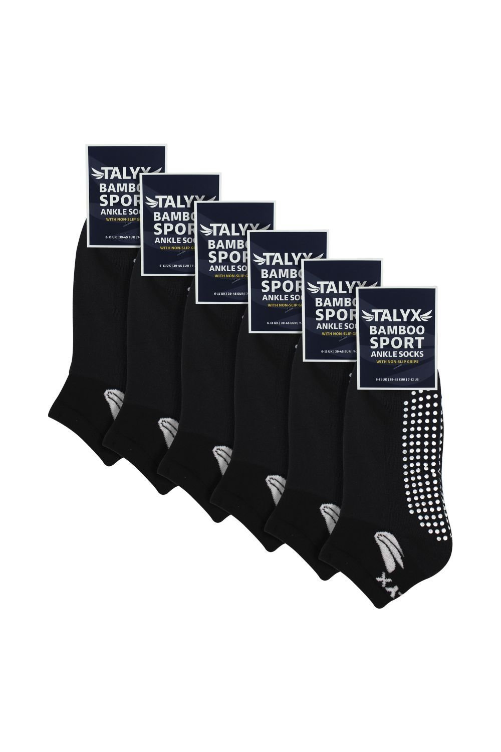 TALYX TALYX Men's 6 Pack Bamboo Ankle Non Slip Grip Socks in Black - 2