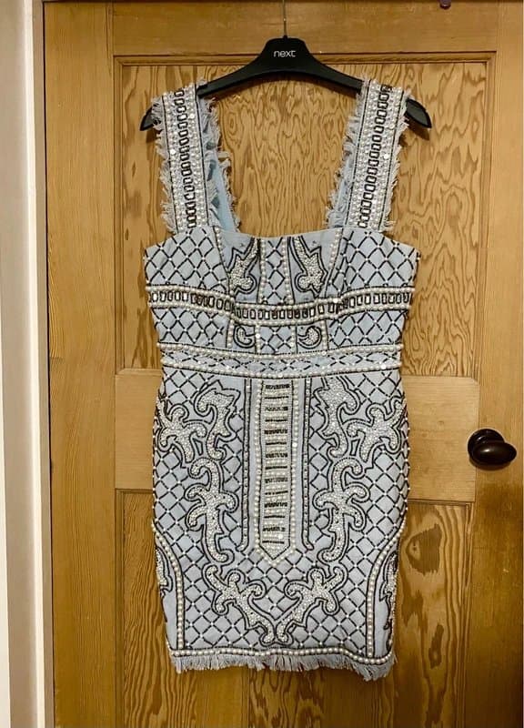 ASOS Asos size 8 all over beaded frayed denim mini party dress