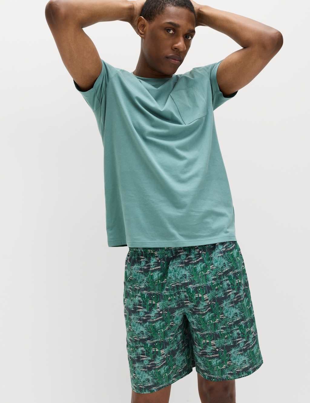 Marks & Spencer M&S Pure Cotton Cactus Print Pyjama Set Teal Mix