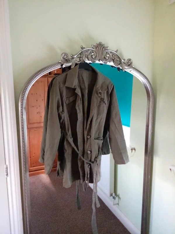 Vintage Dressing Ladies size 12 khaki long tie waist denim jacket