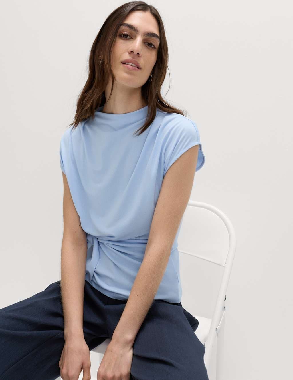Marks & Spencer M&S Sleeveless Knot Detail Top Pale Blue