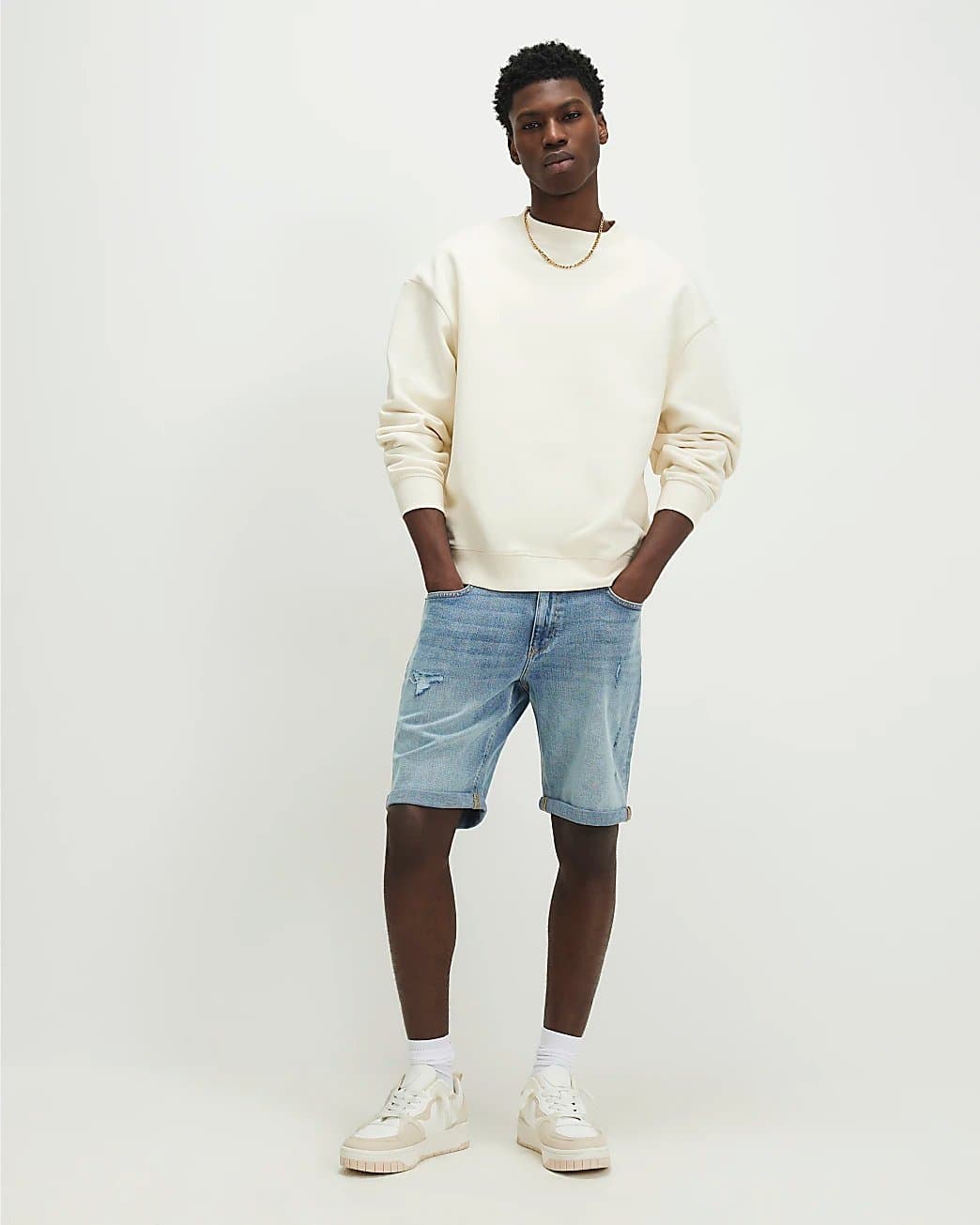 River Island Mens River Island Blue Ripped Slim Fit Stretch Denim Shorts