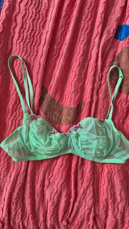 Topshop neon green 2000s Topshop ruched balconette bow bra
