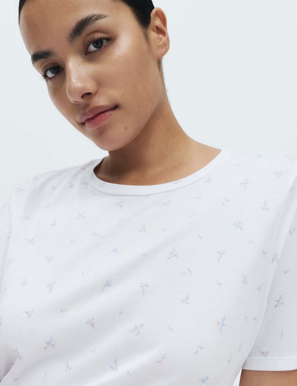 Marks & Spencer M&S Cotton Modal Printed Long Nightdress White Mix - 2