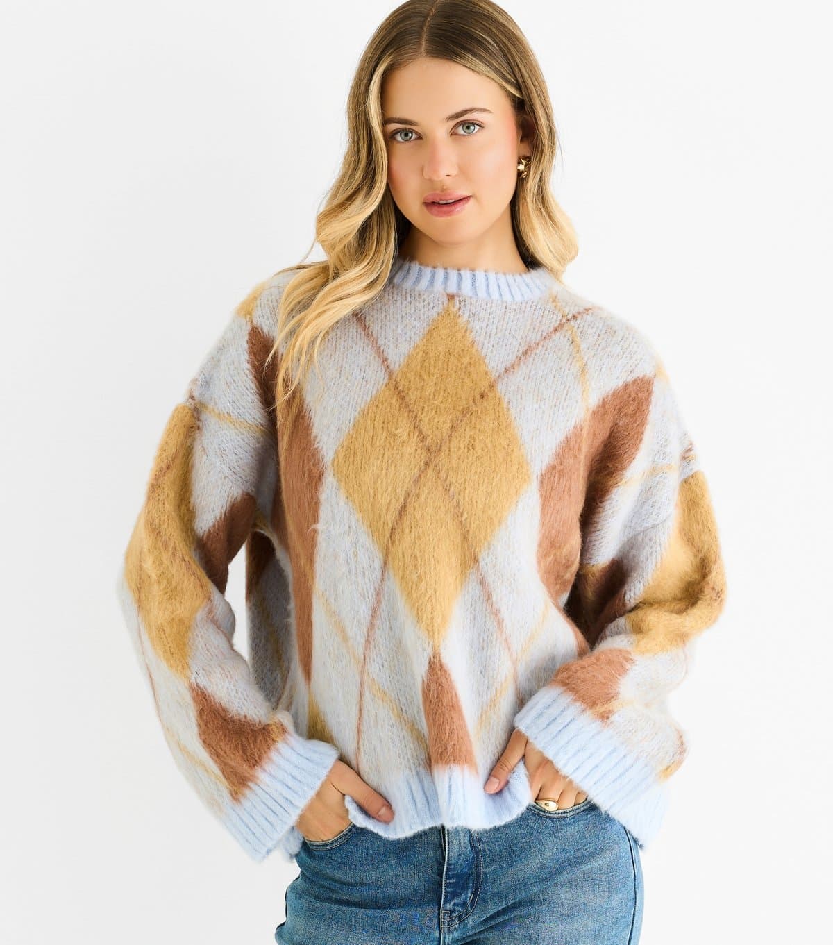 Gini London Gini London Blue Argyle Knit Jumper