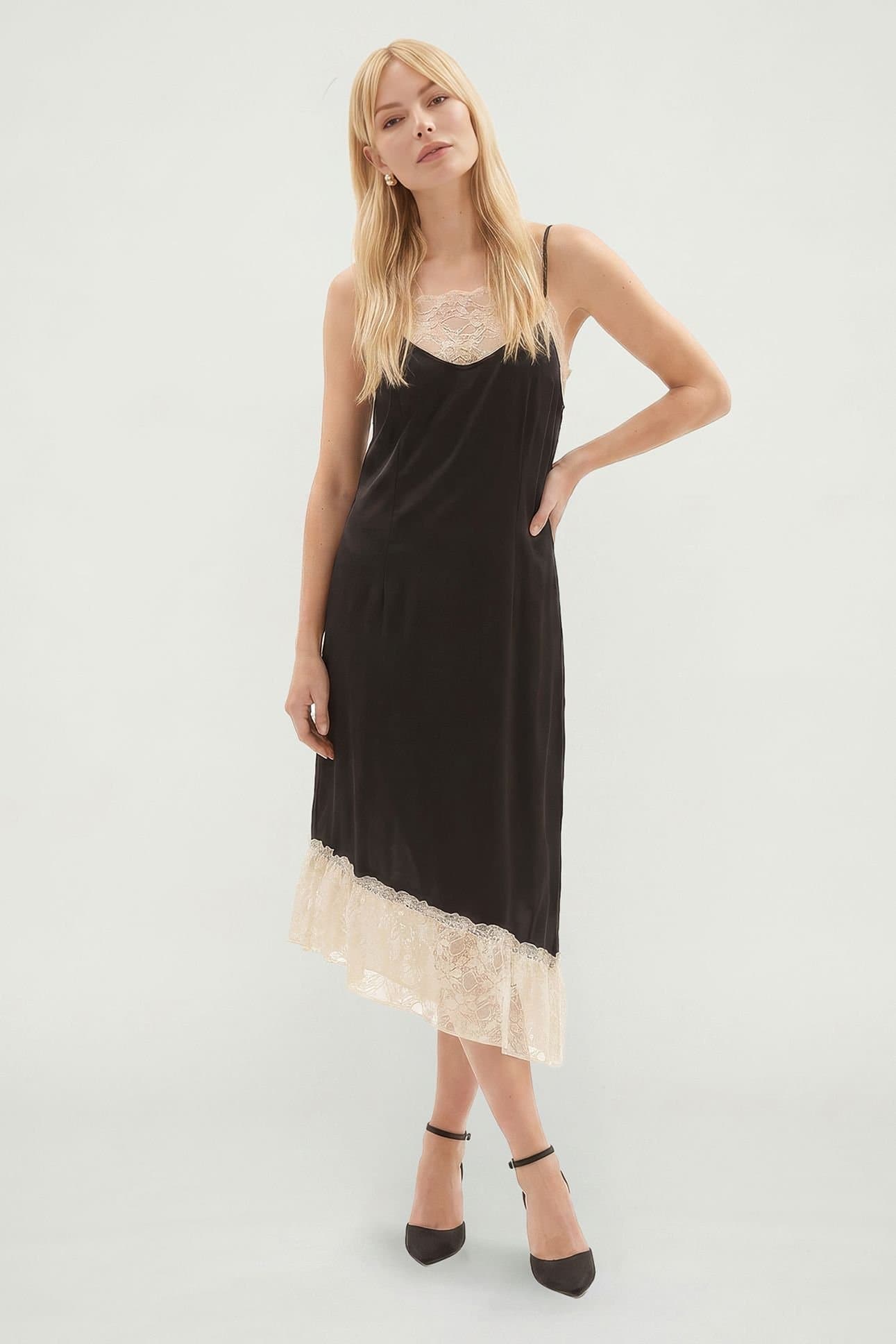 Lily and Lionel Lily and Lionel Women's Abby Lace Insert Midi Dress in Black