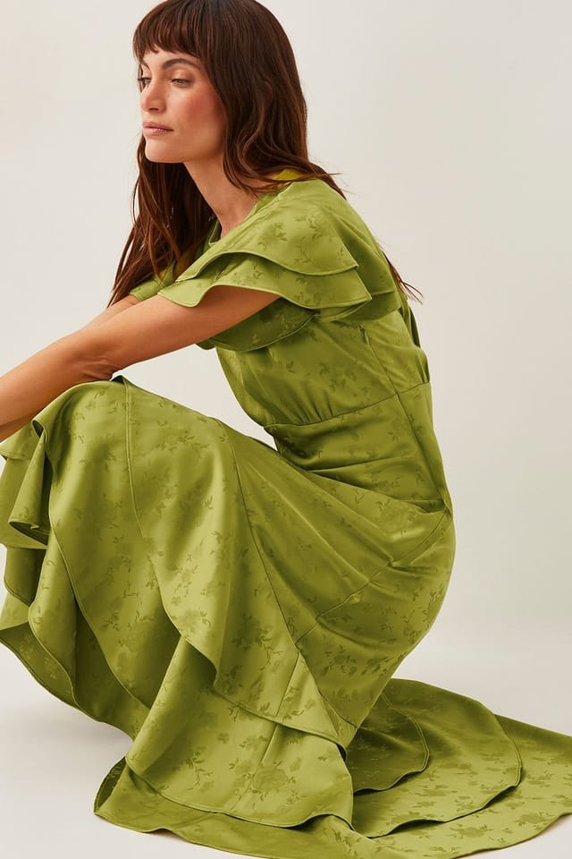 Monsoon Monsoon Women's Ester Satin Ruffle Midi Dress Red in Green - 2