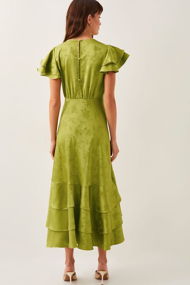 Monsoon Monsoon Women's Ester Satin Ruffle Midi Dress Red in Green - 3