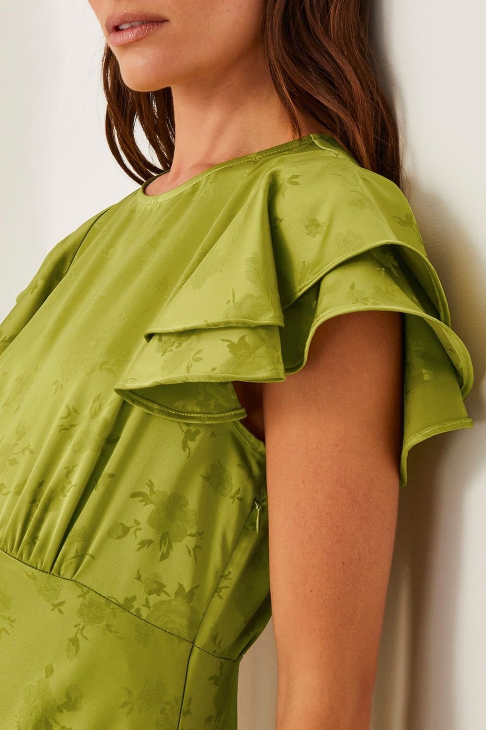 Monsoon Monsoon Women's Ester Satin Ruffle Midi Dress Red in Green - 4