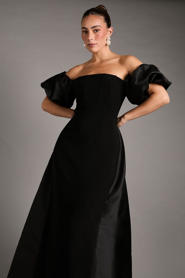 Coast Coast Women's Bardot Puff Sleeve Strapless Maxi Dress with Full Skirt Back Detail in Black - 2