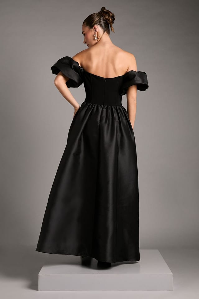 Coast Coast Women's Bardot Puff Sleeve Strapless Maxi Dress with Full Skirt Back Detail in Black - 3