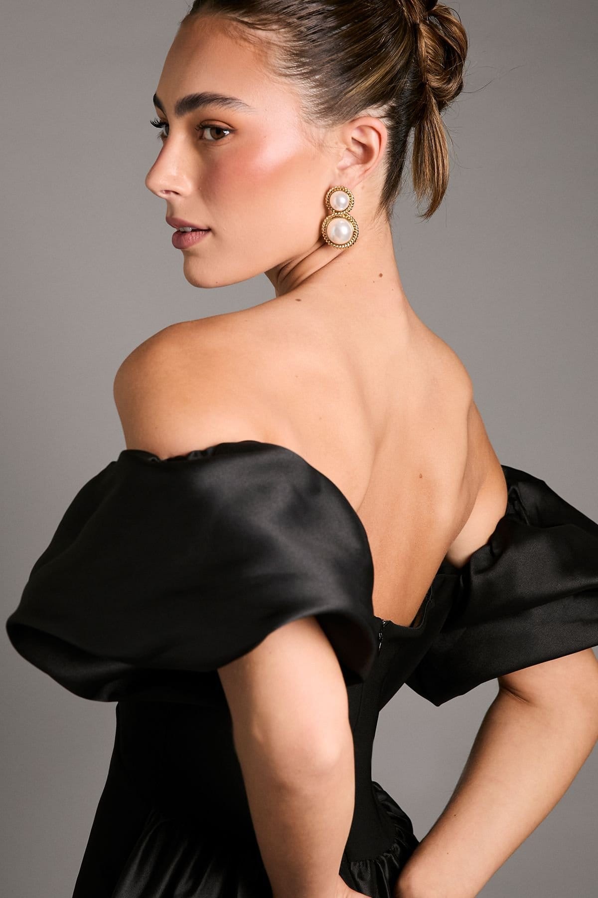 Coast Coast Women's Bardot Puff Sleeve Strapless Maxi Dress with Full Skirt Back Detail in Black - 4