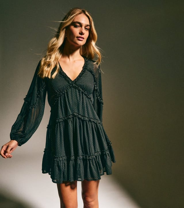 New Look Women's Black Chiffon Gold Fleck Mini Dress New Look - 2