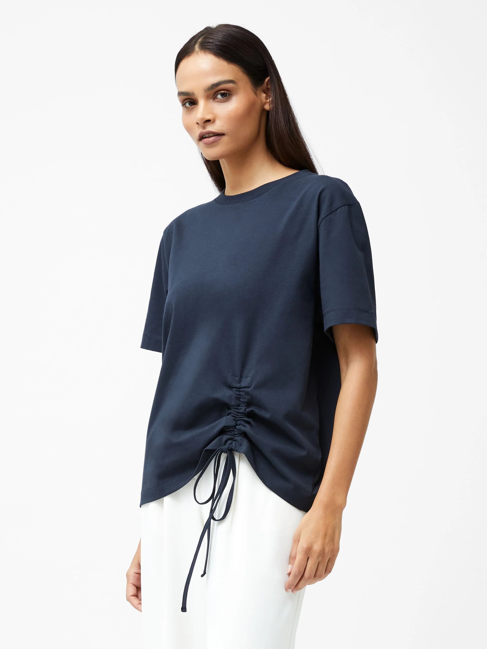French Connection Rallie Cotton Rouched T-Shirt Navy