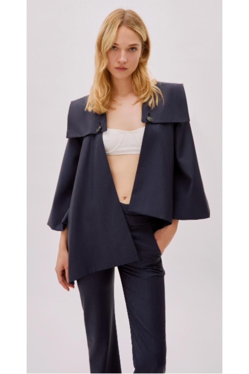 Labeca Labeca Women's Wool Double Breasted Jacket in Dark Blue