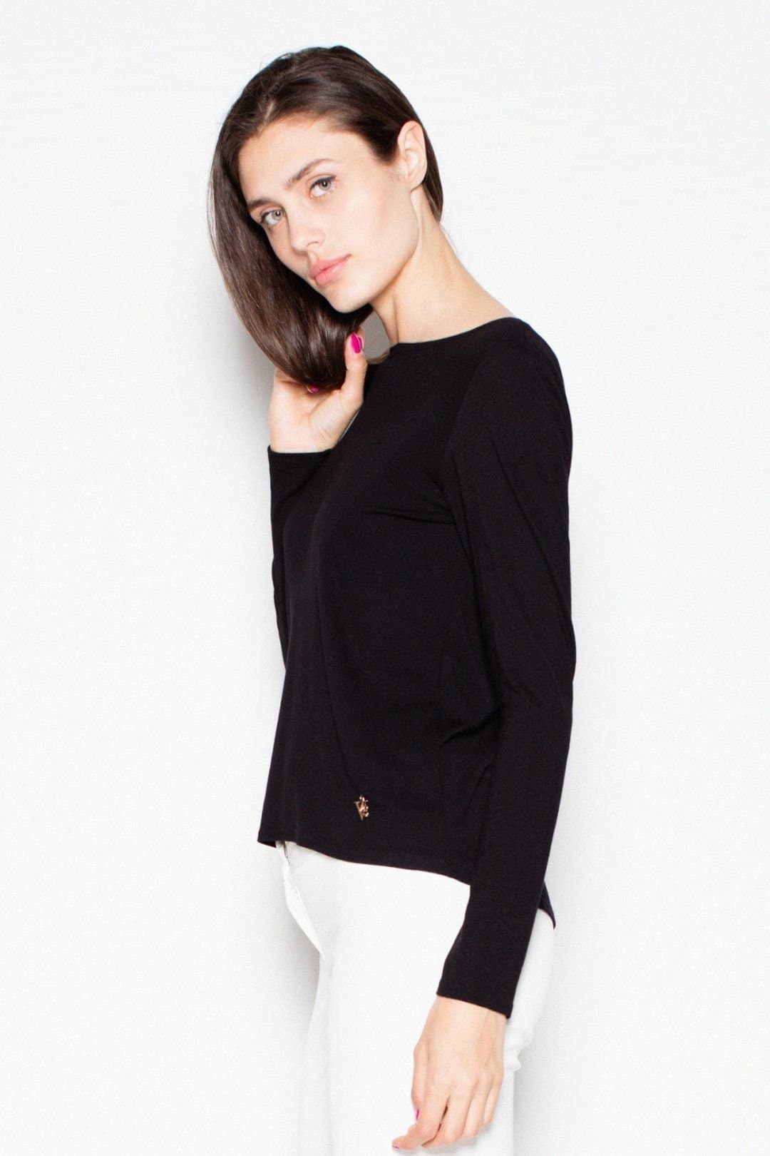 Love Lace Love Lace Black Long Sleeve Back Cutout Blouse with Suede Bow