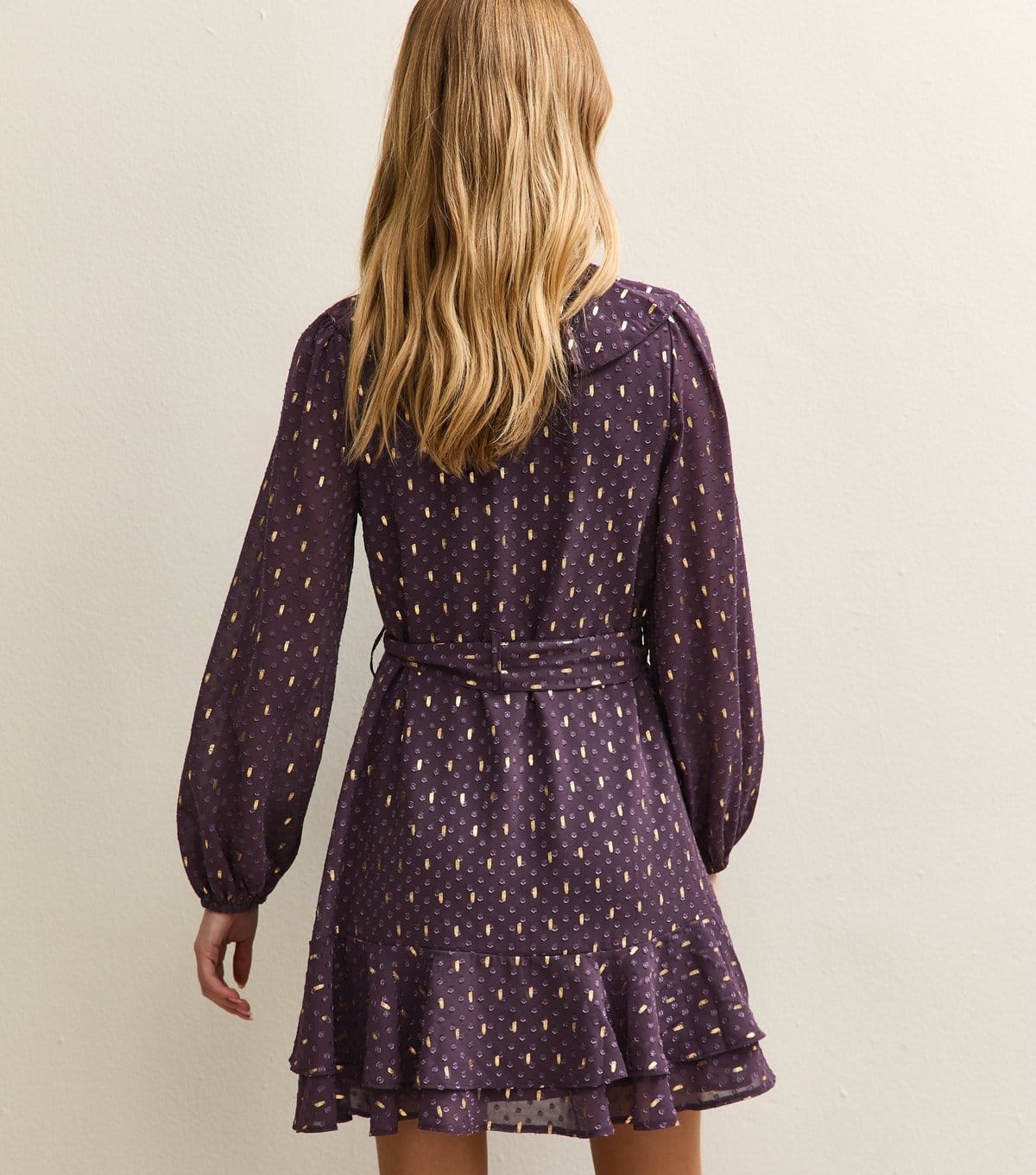 New Look Women's Dark Purple Spot Chiffon Ruffle Mini Dress New Look - 4