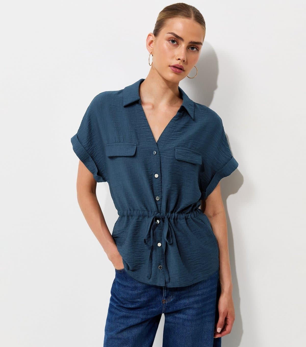 New Look Women's Navy Utility Tie Front Shirt New Look