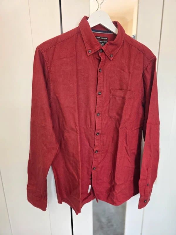 F&F F&F Men's Burgundy Red Long Sleeve Casual Shirt • Size M • 100% Cotton