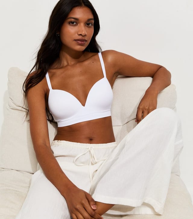 New Look Women's White Soft-Rib Nonwired Seamless Bra New Look - 3