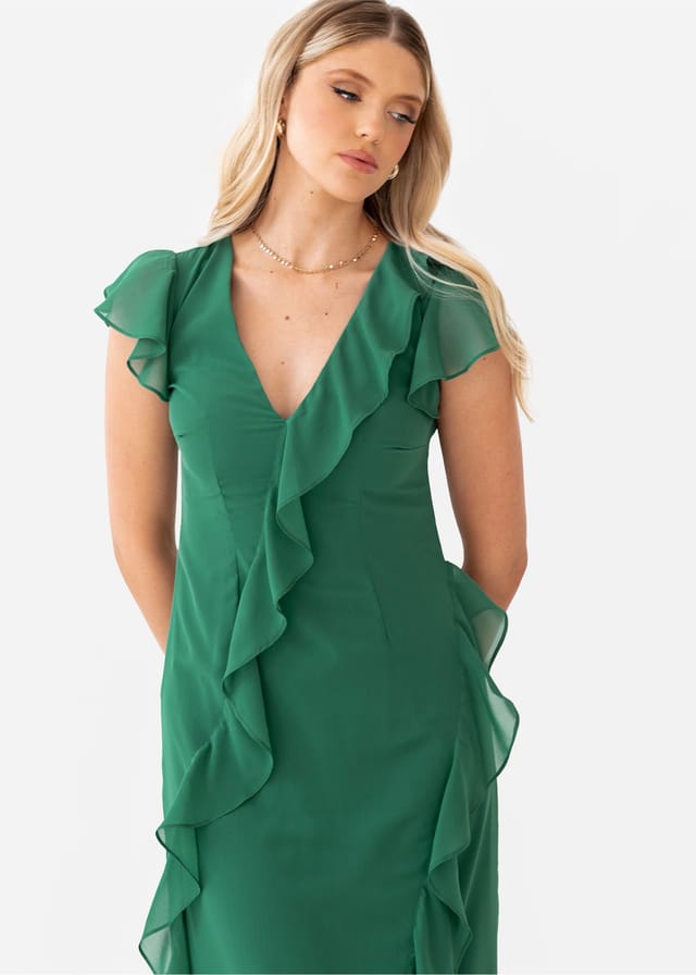 Anaya with Love Anaya with Love Women's Waterfall Ruffle Maxi Dress in Dark Green - 2